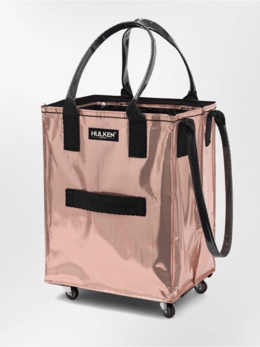 Hulken Metallic Rose Gold Tote with Wheels